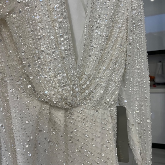 White Sequinned Long Sleeve White Dress - Picture 3 of 6